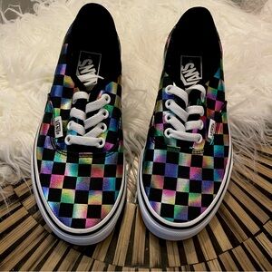 Vans 🖤 Oil Spill Checkerboard Shiny Rainbow Low Top Laced Athleisure Sneakers